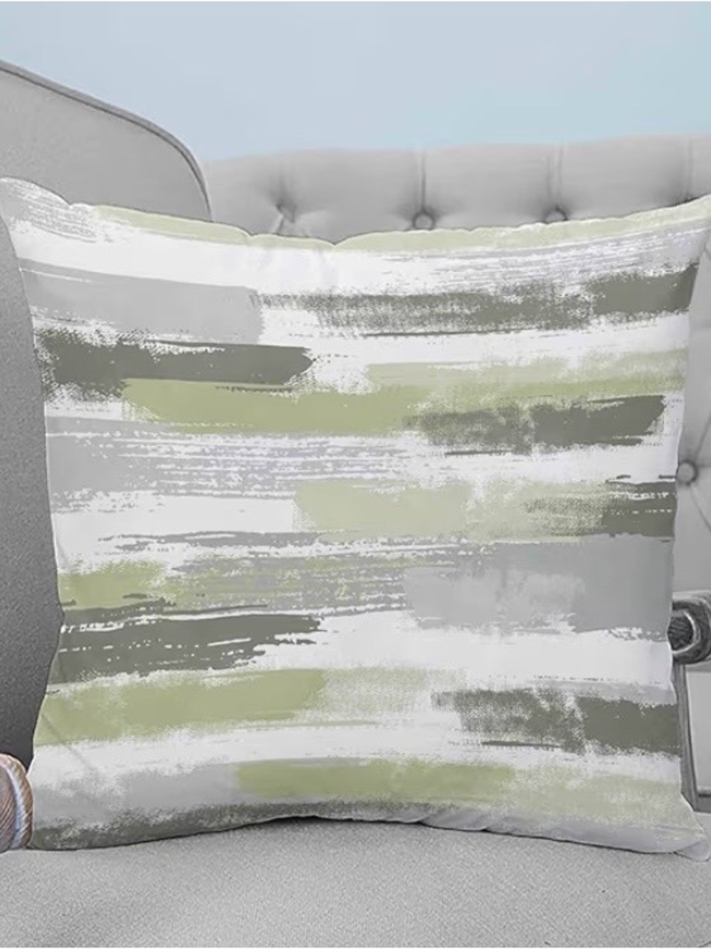 Throw Pillow Covers Set Of 2 Abstract Green Gray and White 20”x 20” - Picture 3 of 7
